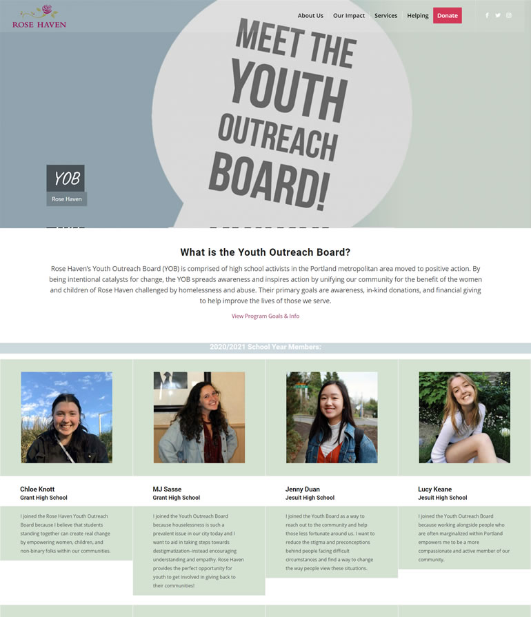 New website Youth Outreach Board view